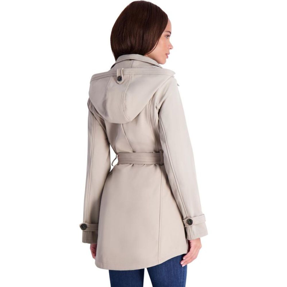 Jessica Simpson Women’s Fleece Lined Soft Shell Trench Jacket w/ Detachable Hood - Picture 4 of 5